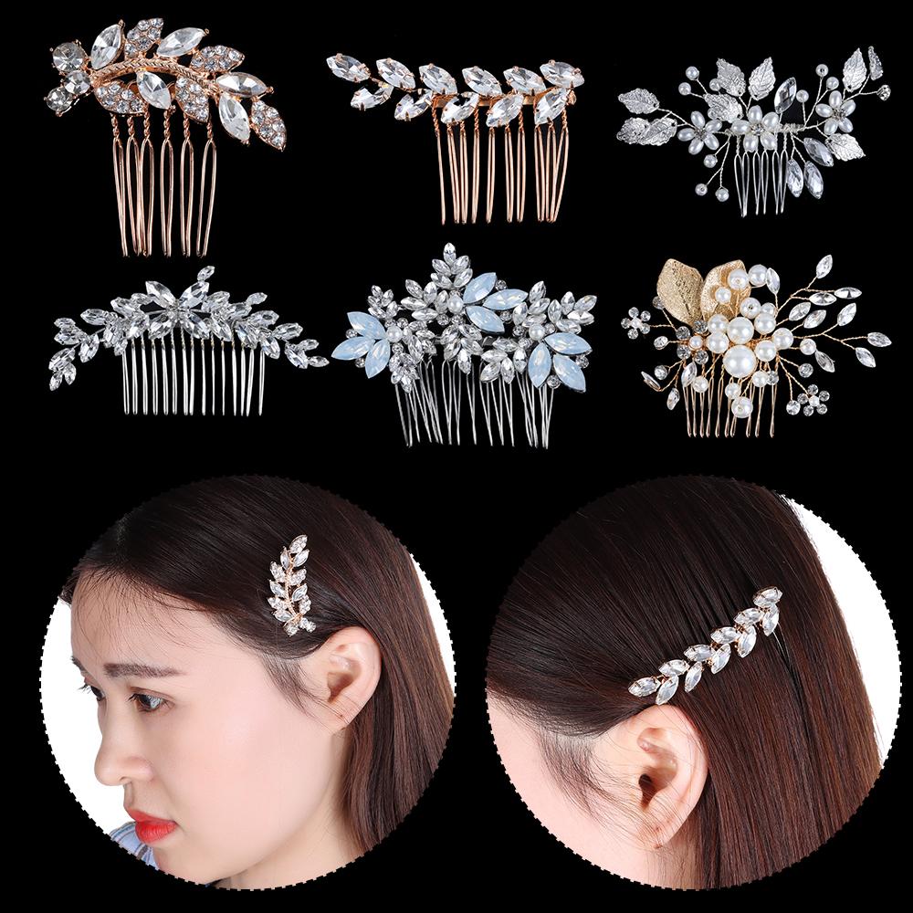 Romantic Hair Jewelry Pearl Leaves Tiara Headpiece Hair Combs Bridal Clips Flower Hair Pin