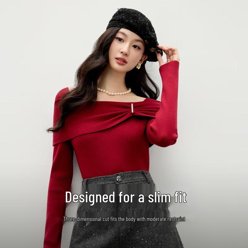 

Sweet Off-Shoulder Bow-Knot Knit Top S