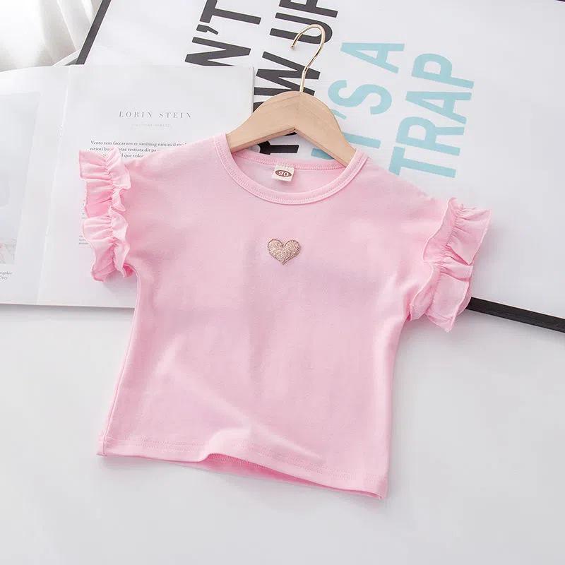 2025 New Summer Lace T-Shirt - Baby Girl Short Sleeve, Pure Cotton, Stylish Top for Small & Medium Children's Fashion