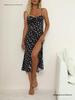 2026 Spring European & American Women's Sexy Printed Lace-up Slit Camisole Dress