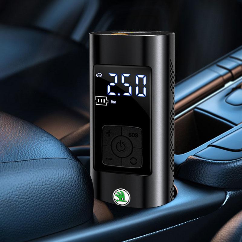 1Pcs Car Tire Inflator Smart Digital Inflatable Pump Emblem Accessories For Skoda SCALA Superb Octavia 2 3 A4 A5 Fabia Kamiq Kapoq Kodiaq Rapid