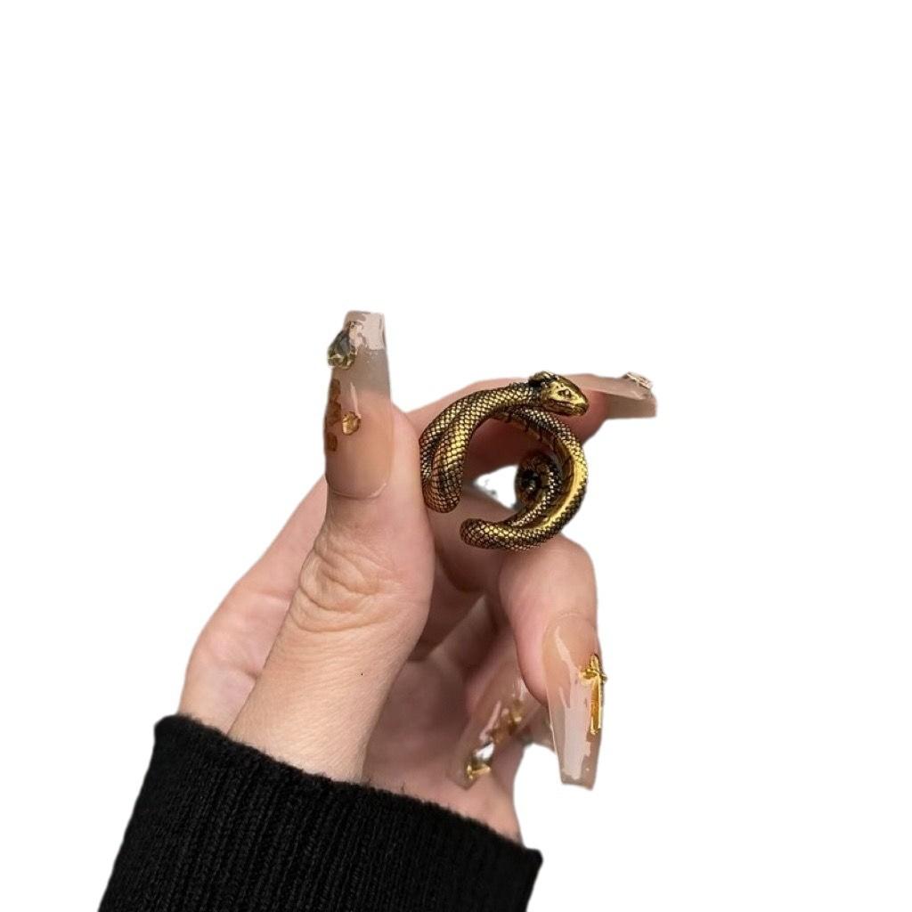 Dark and Cold Golden Spirit Snake Niche Design Snake Ring Female Punk Adjustable Trendy