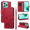 For Honor 400 Lite Case Cat Pattern Imprint Leather Phone Cover with Wrist Strap