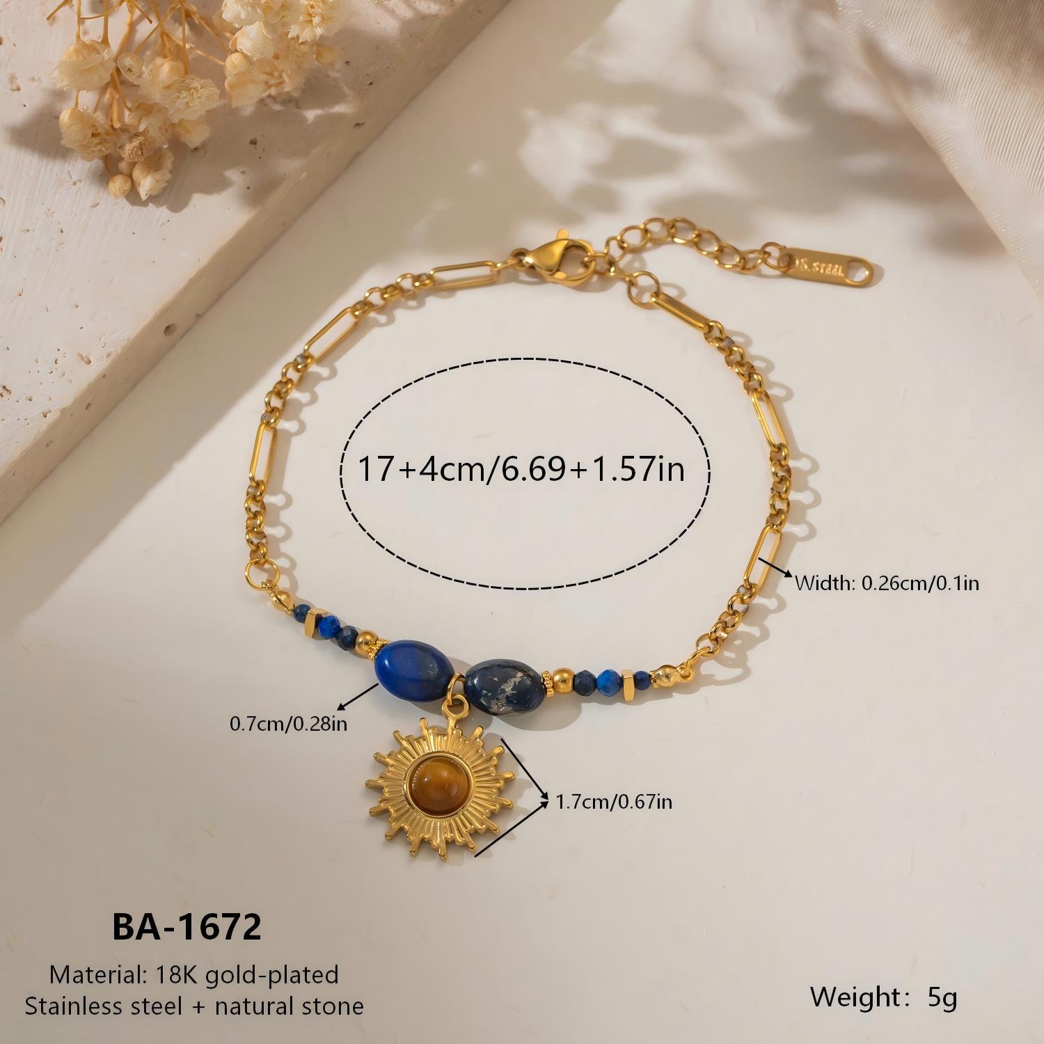 European High-Grade 18K Gold-Plated Stainless Steel Lapis Lazuli Pendant Bracelet for Women 18K золотой