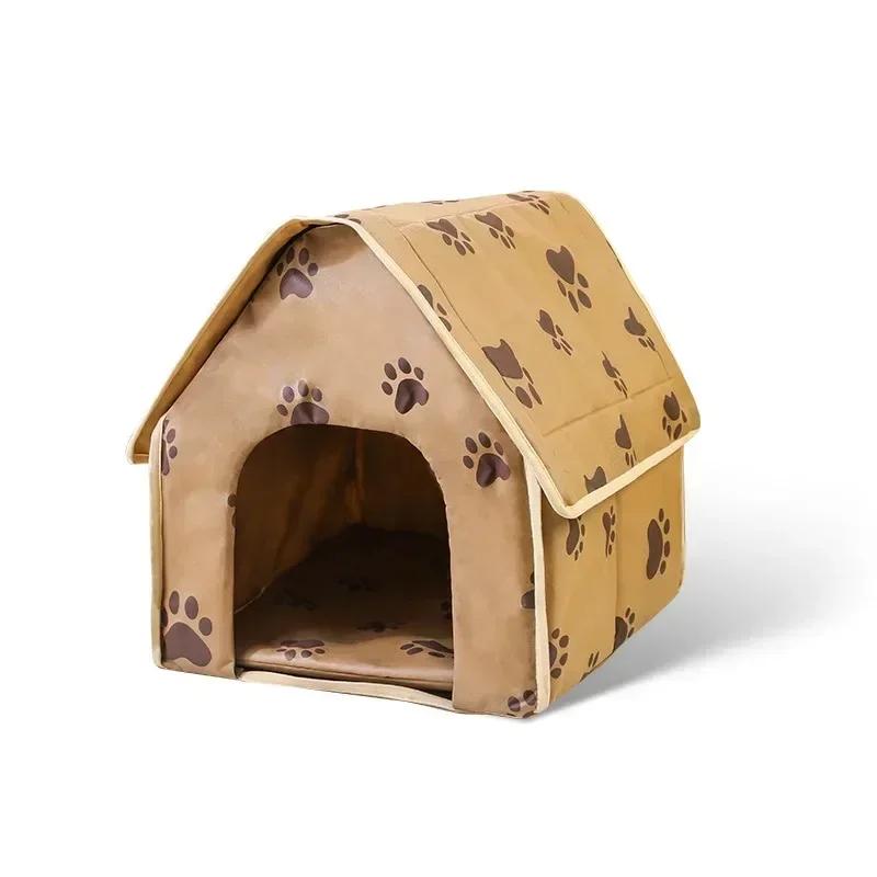 Casa per Cani Piccoli Portatile Staccabile Latter Impronta di Zampa Carina Pieghevole Casa per Dormire Cane Gatto Lavabile Morbido Nido per Animali Consegna Rapida