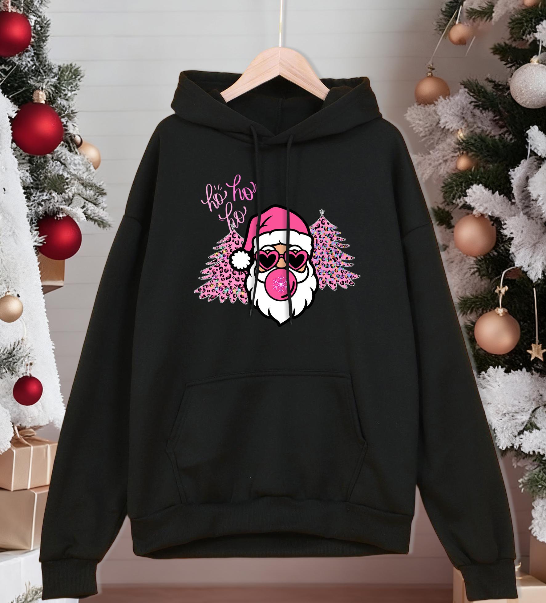 

Merry Christmas Tree Santa Claus Printing Men Hoodies Casual Loose Sportswear All-Match Clothes Fleece Autumn Man Streetwear 3XL