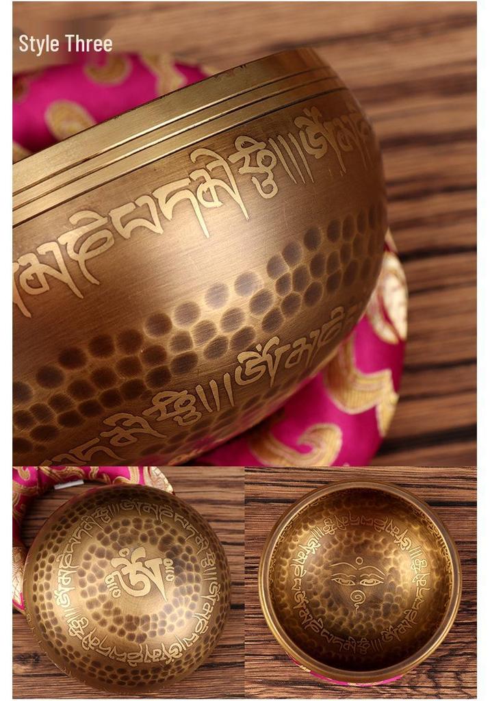 Nepal Bronze Six-Syllable Mantra Tibetan Singing Bowl for Meditation and Incense, Buddha Sound and Chime Bowl.