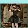 Black Lace Mesh Witch Tailcoat Dress Costume For Halloween Party Cosplay