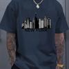 Summer Printed Pure Cotton T-shirt Cityscape Printed Men's Cotton T Shirt Casual Crew
