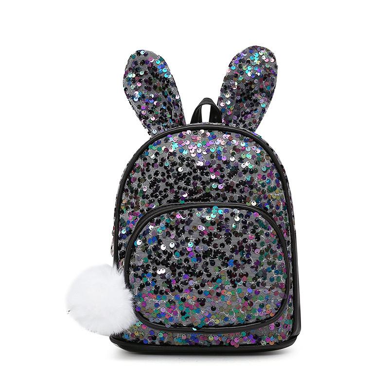 Cute Rabbit Sequined Ear Backpack Pu Material Suitable For Childrens Life Daily