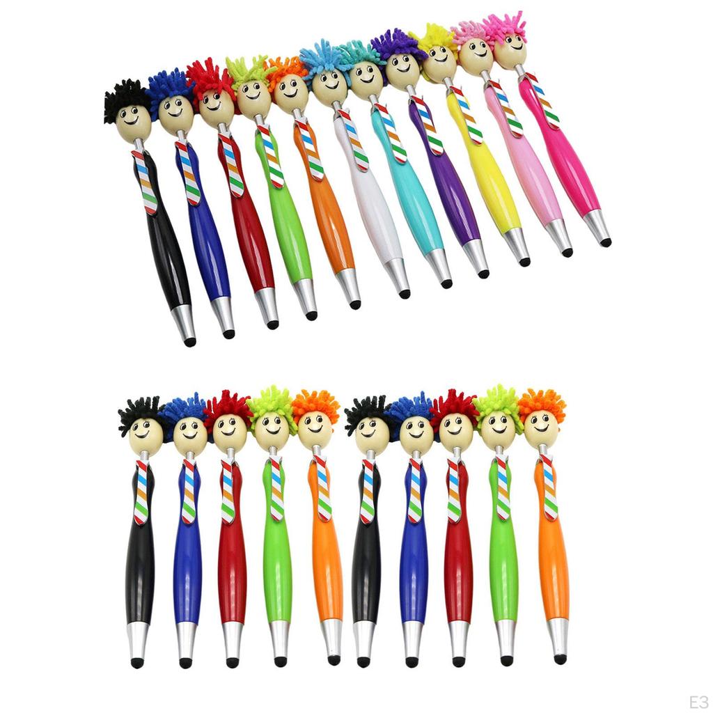 3 în 1 Pix Mop Cap Topper Cadou Papetărie Funky Pixuri cu Bilă Retractabile Noutate Negru