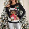 Womens Christmas Knit Sweater With Deer Motif Jacquard Round Neck Long Sleeve Pullover