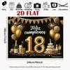 2D Black Gold 18th Birthday Photography Backdrop with Feliz Cumpleaños