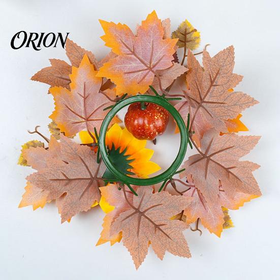 Autumn Floral Candle Holder Fall Rings Wreaths, Artificial Maple Leaf Ring for Pillar Sunflower Pumpkin Decor Holder, Thanksgiving Halloween