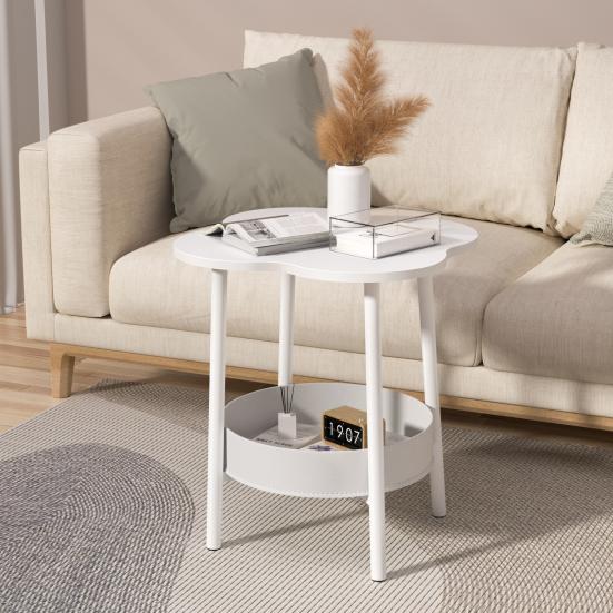 Small Coffee Table, Flower Shaped Desktop Tea Table, Modern Style End Table, Living Room Center Minimalist Display Coffee Table with 2-Tier
