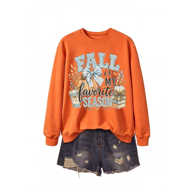 Womens Casual Fashion Bow Sweatshirt Printed Loose Fit Round Neck Long Sleeve Top