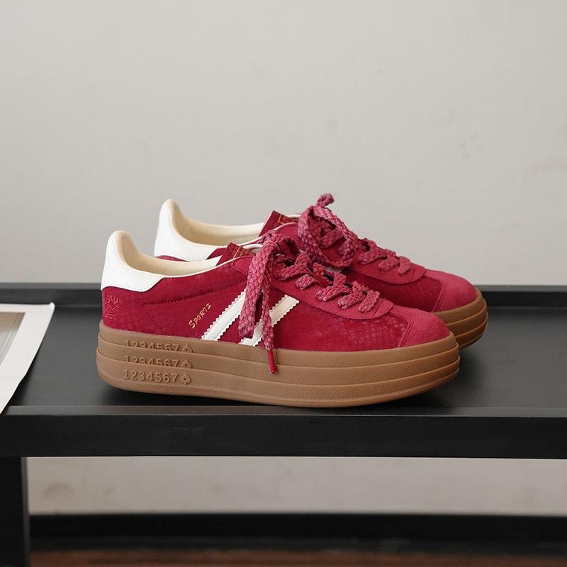 Star with the Same Year of the Snake Limited Red and White Three-layer Retro Platform German Training Shoes Women's Sports and Leisure Heightening Bo