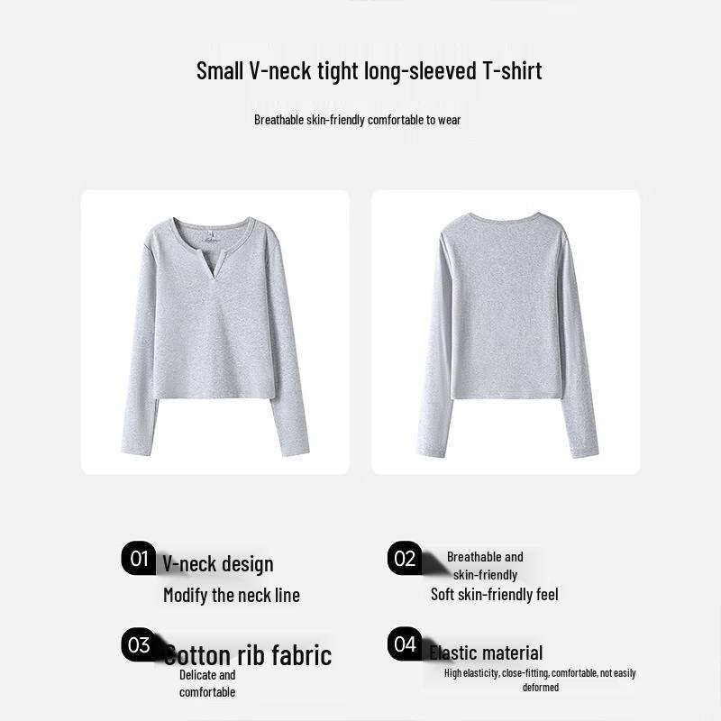 Baleno S&K Women's V-Neck Long Sleeve Slim Fit T-shirt