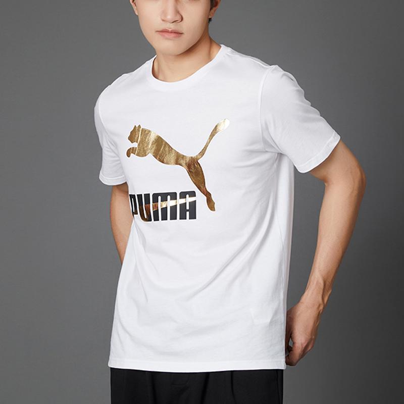 Puma Sporty Casual Foil Logo Print Crew Neck T-Shirt Men Tops White 532280-02