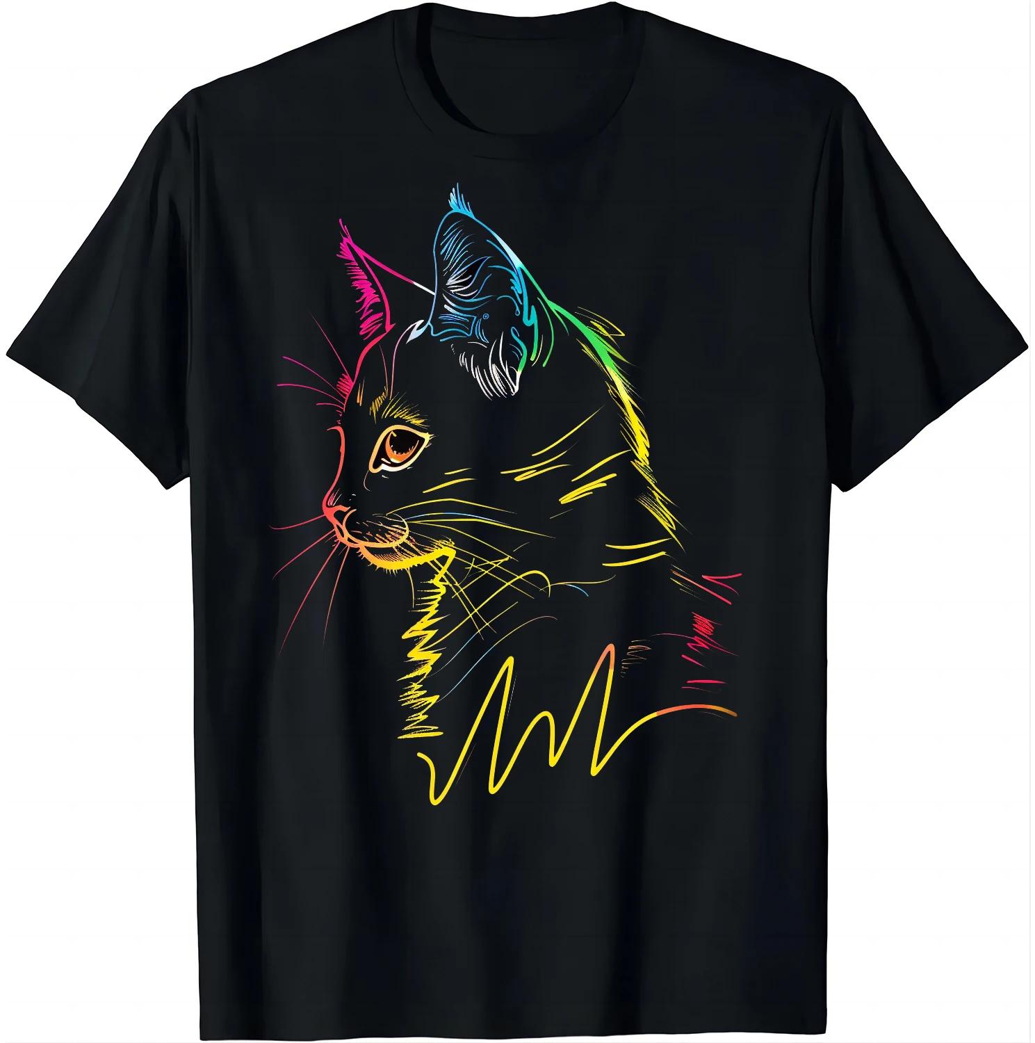 

Fantasy Cat Tee Dreamy with Rainbow Details T-shirts Unisex Summer Soft Tops Graphic T Shirts Kawaii Clothes Tops Ropa De Mujer XXL