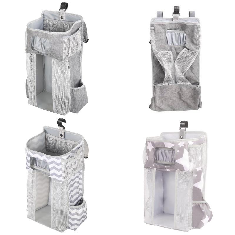 Gray Striped Baby Bedside Hanging Bag Ideal Storage Solution For Nursery