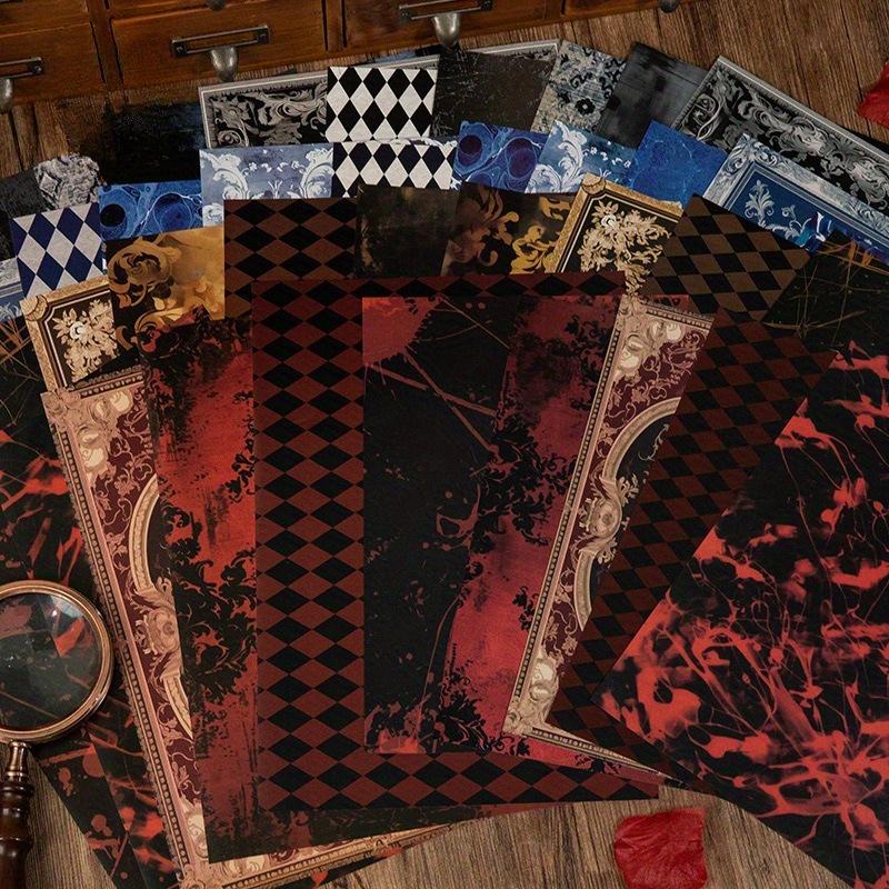 10Sheets/Pack Lightweight Paper Material Paper, Black/Red/Blue/Golden Dark Style, For Hand Account Decoration, Halloween Gift Packaging