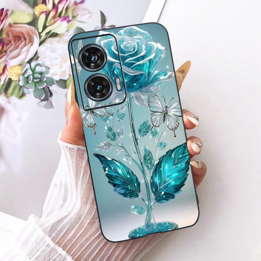 Hülle Für Motorola Edge 50 Fusion Cover XT2429-1 Beliebte Blume Weiche Schwarze Silikon Handyhüllen Für Motorola G96 5G MotoG96 Funda