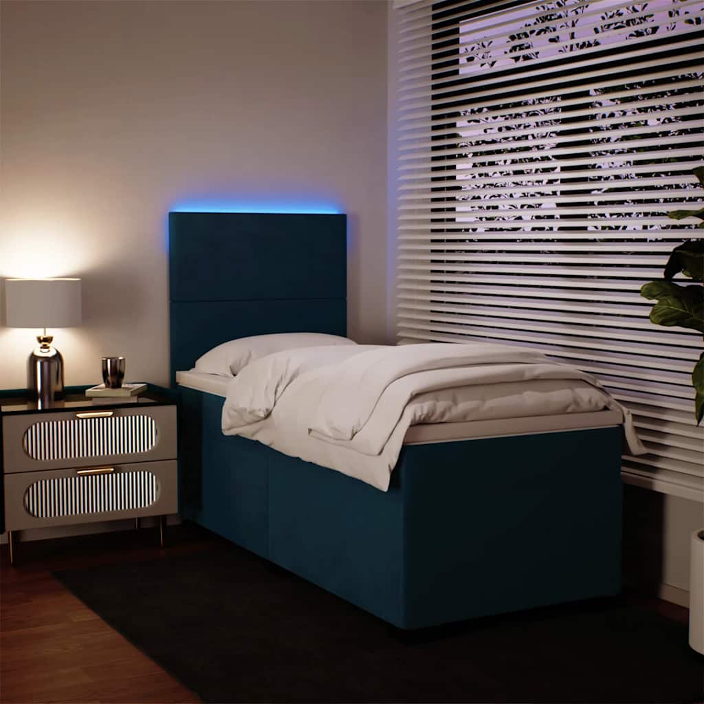 Box Spring Bed with Mattress Blue 90 x 200 cm Velvet