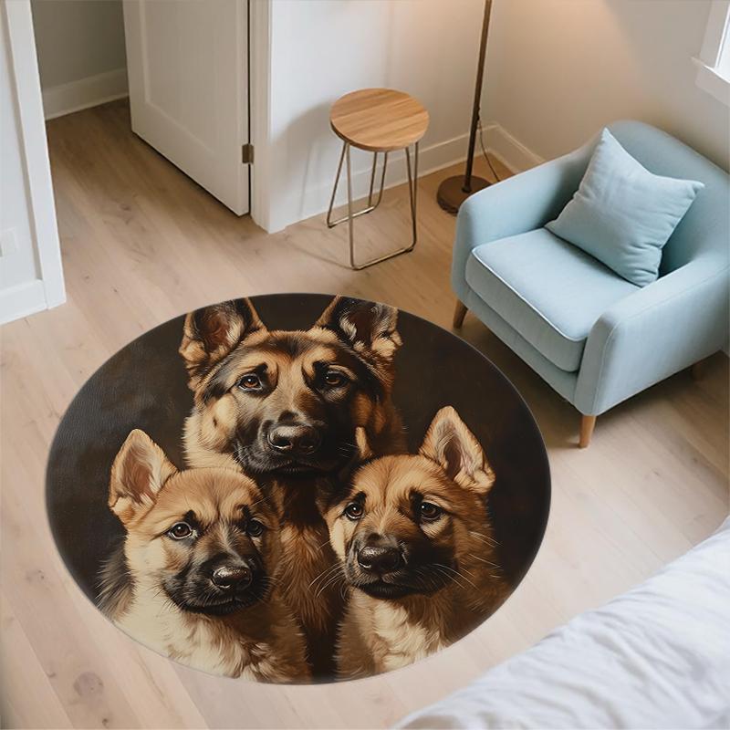 German Shepherd pattern round rug,Carpet Rug for Living Room Bedroom Playroom ,Non-slip Floor Mat,Holiday Gifts and Birthday Gifts.