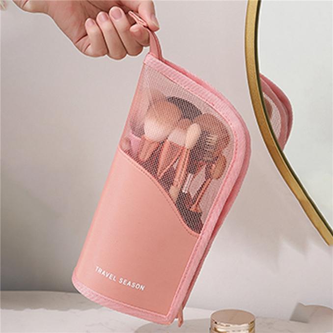 Portable Travel Waterproof Makeup Bag Vertical Foldable Large Capacity Handheld Zipper Pencil Storage Bag