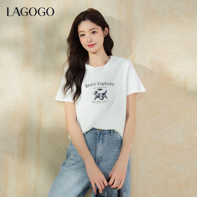 LAGOGO Cute Dog Print T-Shirt M