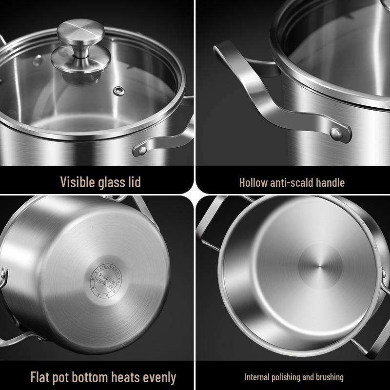 316L Stainless Steel Soup Pot with Handles - Non-Stick for Steaming, Cooking, and Stewing On Induction Cookers