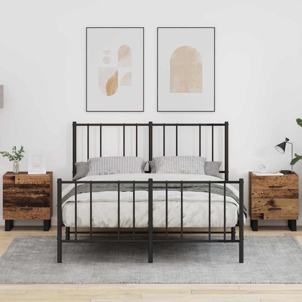 Nightstand Set of 2 Reclaimed Wood & Black 40 X 35 X 47.5 Cm