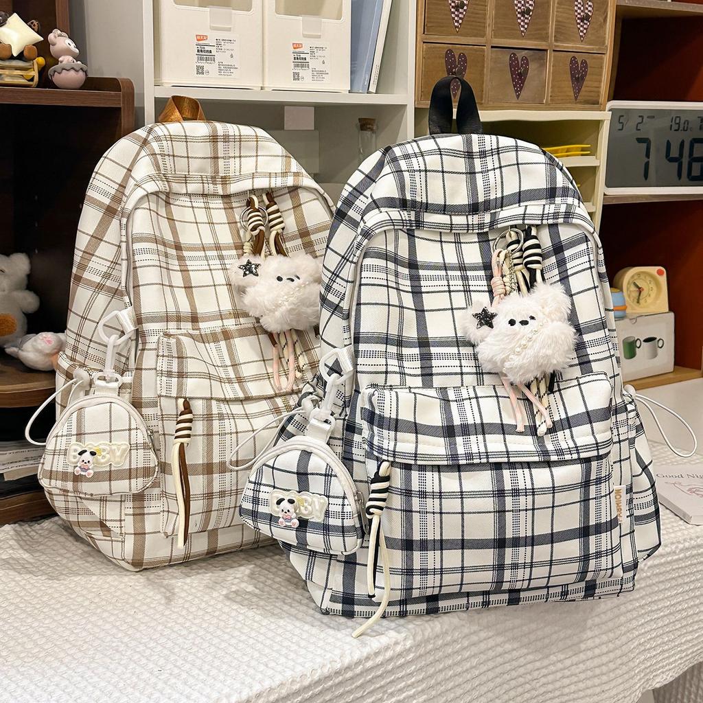 Schoolbag New Schoolbag Women's Summer Plaid Retro Literary Ins Style Niche Design Versatile Simple Large Capacity Backpack
