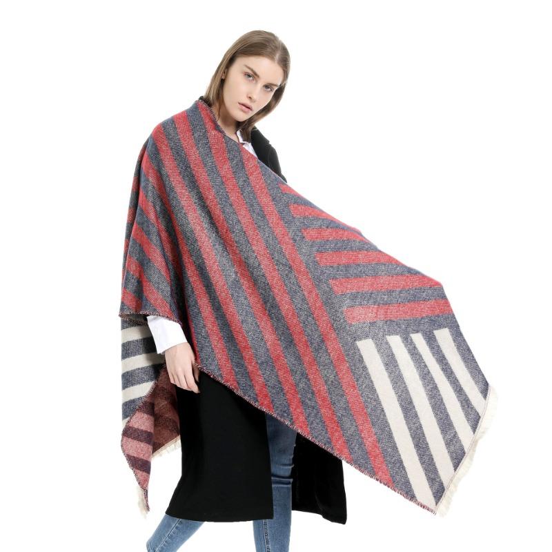 Women S Striped Imitation Cashmere Warm Winter Scarf