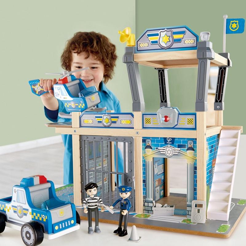 Wooden Urban Police Station Playset For Kids Interactive And Imaginative Toy