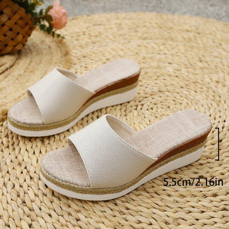 Large size summer slippers women's wear new fashion one-word slope heel cool slippers