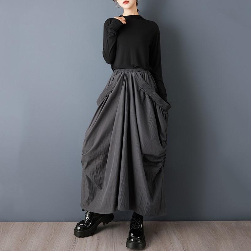 Большие размеры Высокая талия винтаж Весна осень повседневная свободная длинная для женщин юбки женская юбка серый