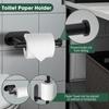 4-Pieces Bathroom Hardware Set, Adhesive Matte Black Bathroom Accessories Including 16in Bath Towel Bar, Toilet Paper Holder, Towel Ring, Hooks,