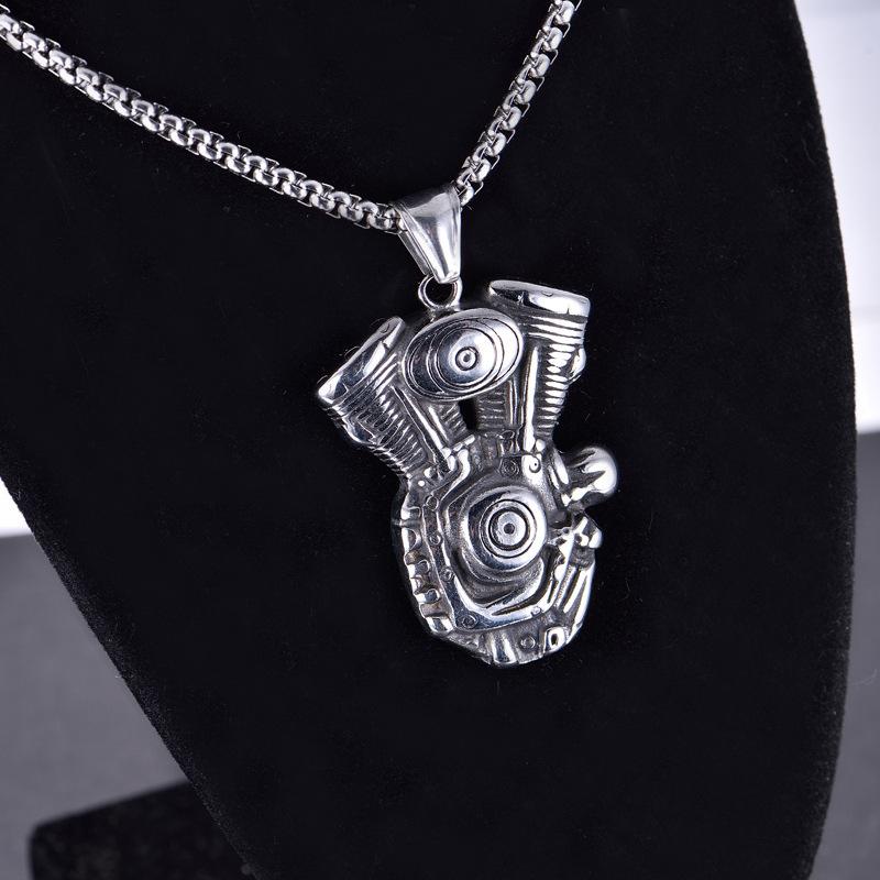 Titanium Steel Jewelry Punk Engine Skull Titanium Steel Retro Creative Pendant Necklace