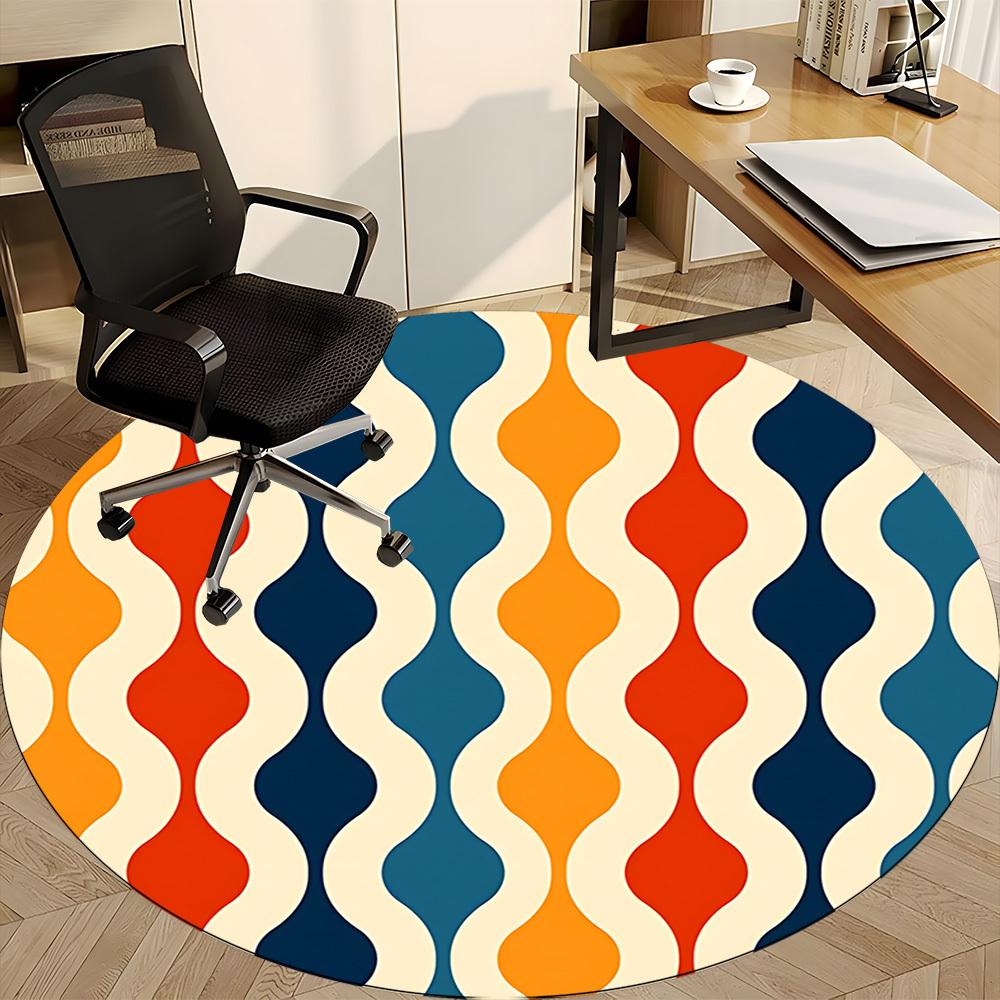 1pc Wave Pattern Office Round Area Rug, Indoor Mat Suitable For Office, Under Office Chairs Bedroom Living Room Home Decor, Room Deco