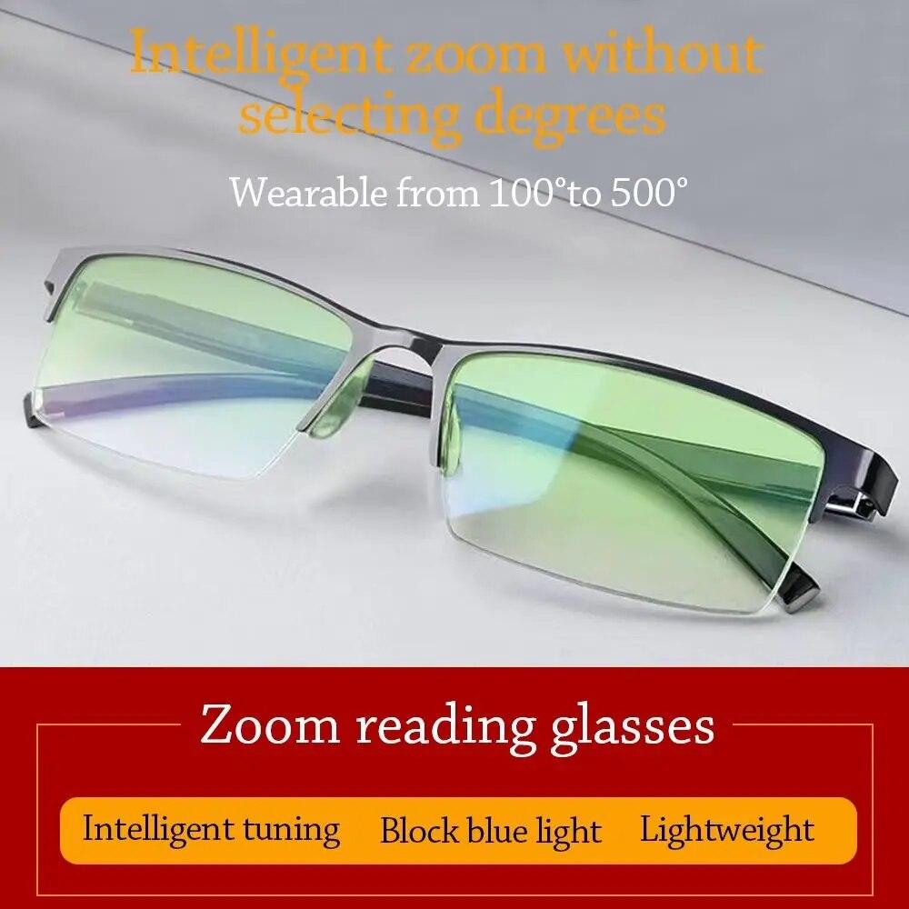 Neu Anti Blue Ray Lesebrille Smart Automatische Zoom Lesebrille Autofokus Power + 1,0(100) ~ +7,0(700) Halbrand Unisex