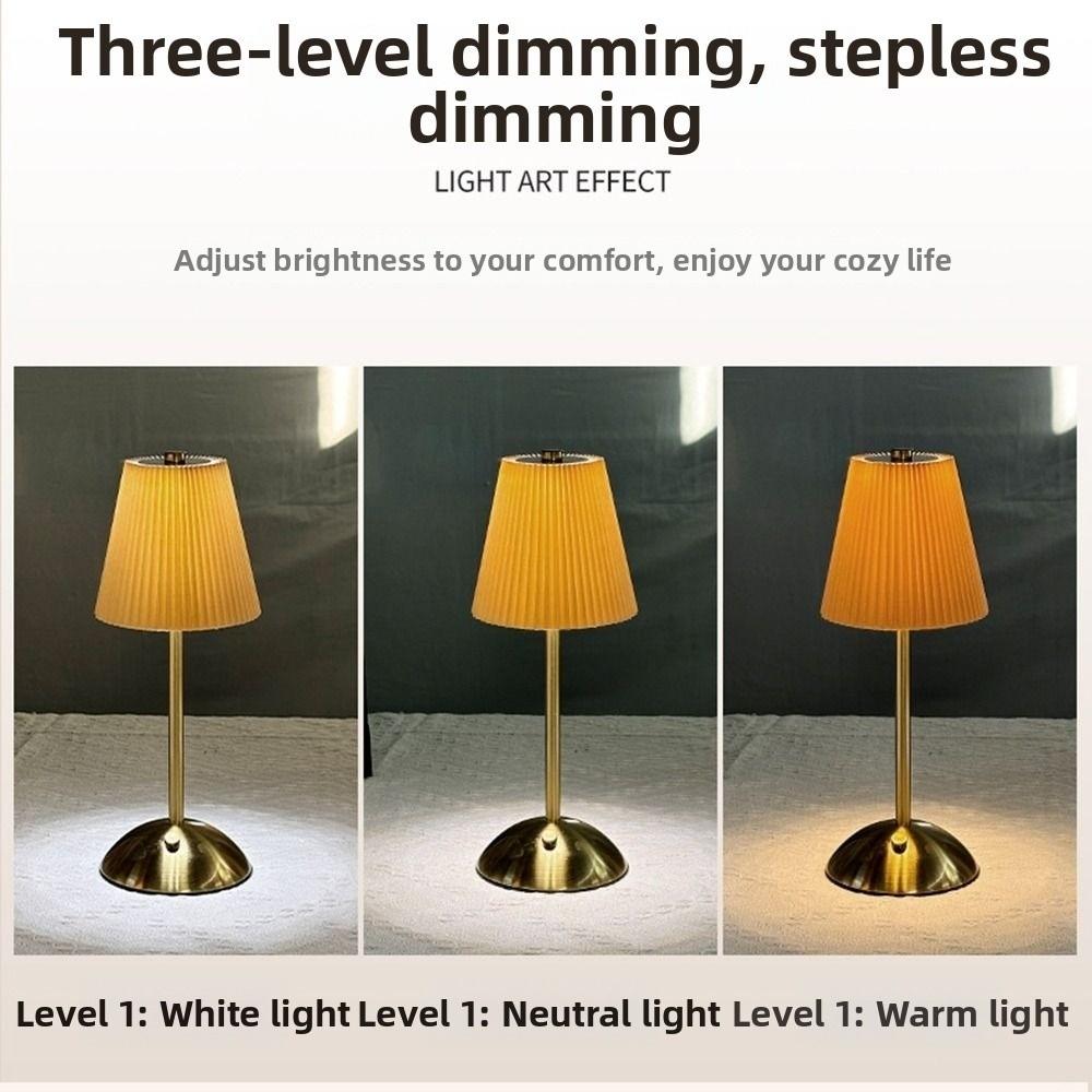 Metal Base Pleated Desk Lamp Pastoral Style Bedside Ambient Light LED Night Light  Bedroom