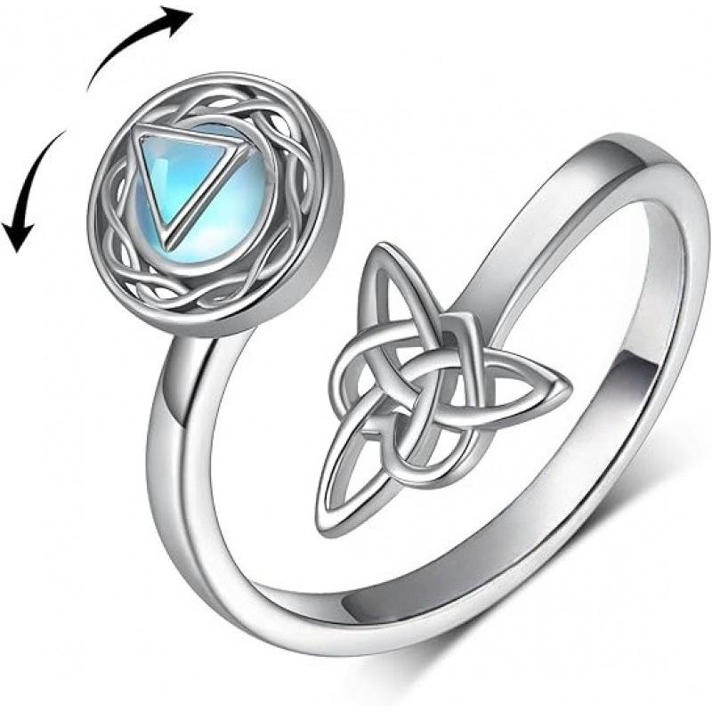 Rotating Moonstone Celtic Knot Hollow Promise Ring for Women Adjustable платиновый