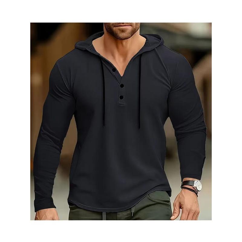 Men’s Long Sleeve Hooded Henley Shirt