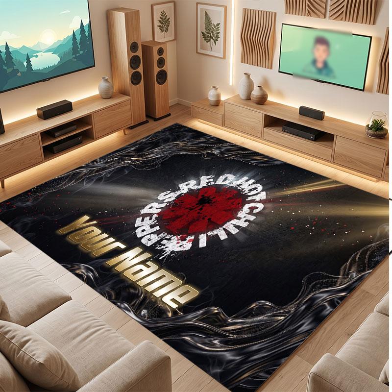 Tappeto in Velluto di Cristallo Personalizzato Red Hot Chili Peppers, Tappeto Morbido Antiscivolo con Testo Nome Personalizzato per Soggiorno Camera da Letto