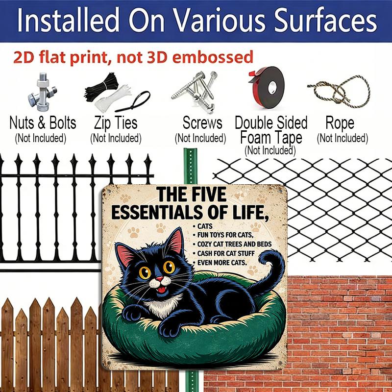 2D Flat -1pc Vintage Aluminum Metal Sign for Outdoor Wall Decoration, Featuring A Retro Tin Style with A Humorous Cat Theme