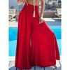Spring Summer Solid Color High Waisted Ice Silk Trousers Casual Versatile Elastic Pocket Wide Leg Pant