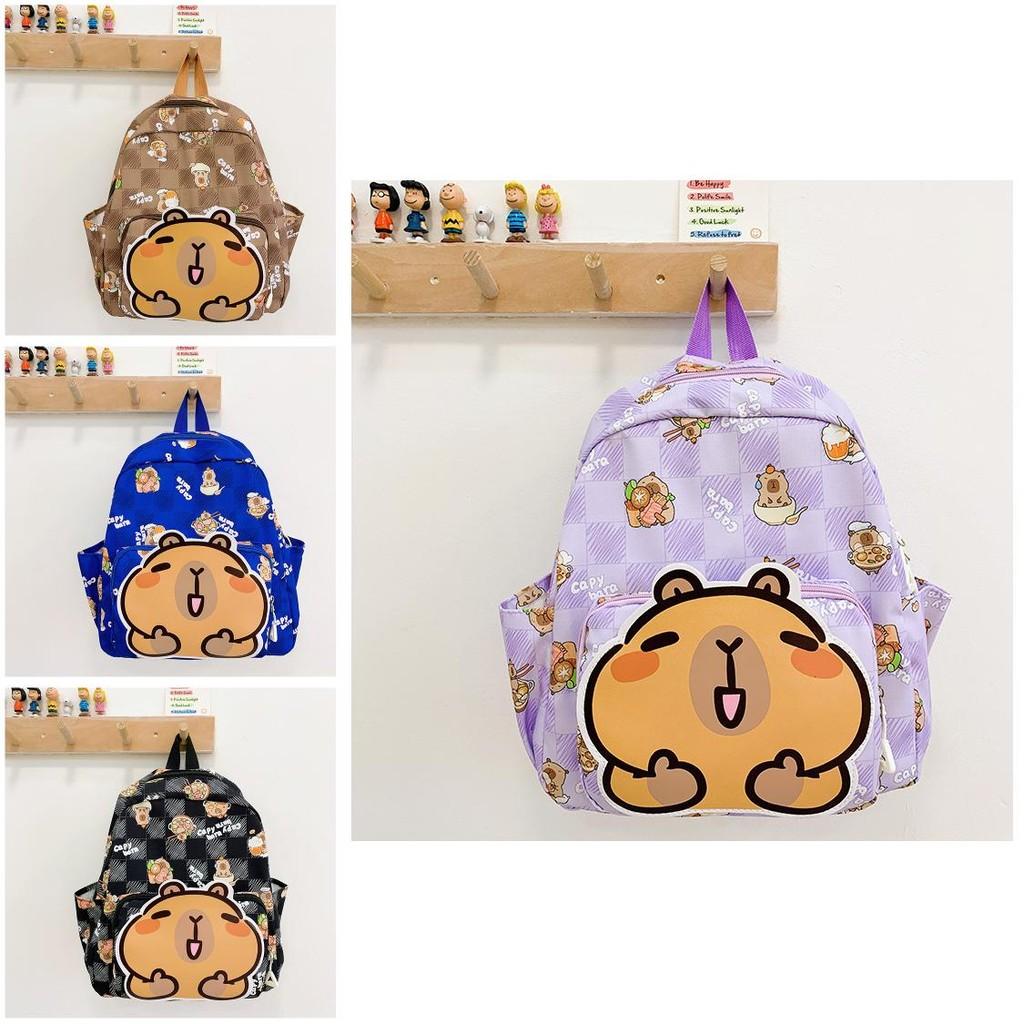 Vibrant Capybara Cartoon School Backpack For Children With Durable Nylon Material And Design Fun