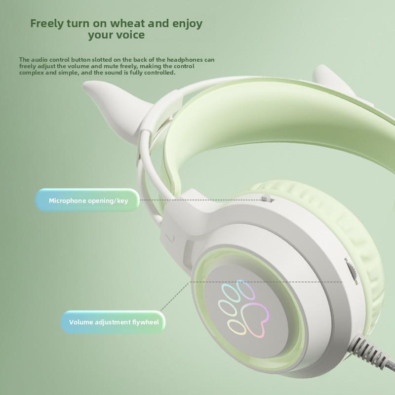 Luminous Wired E-sports Headset Game Headset Cute Magic Ear Wire Control with Microphone